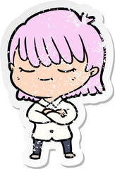 distressed sticker of a cartoon woman
