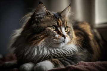 Obraz premium Beautiful feline cat at home. Domestic animal. Generative AI