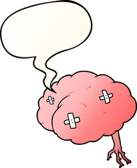 cartoon injured brain and speech bubble in smooth gradient style