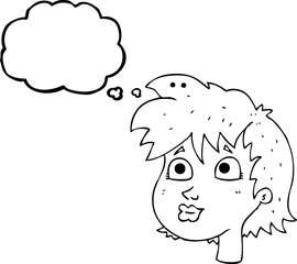 thought bubble cartoon female face