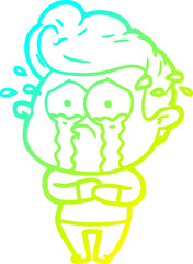 cold gradient line drawing cartoon crying man