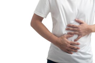 Man with stomachache on transparent background