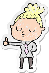 distressed sticker of a cartoon calm woman