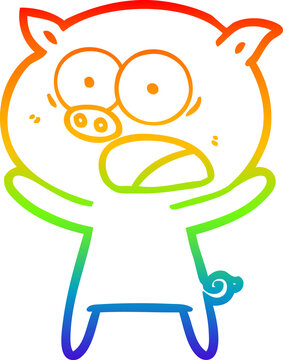 recommend clip art: rainbow gradient line drawing cartoon pig shouting
