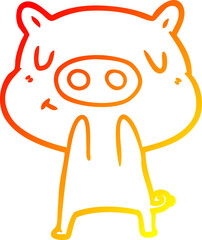 warm gradient line drawing cartoon content pig