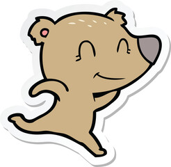 sticker of a friendly bear running cartoon