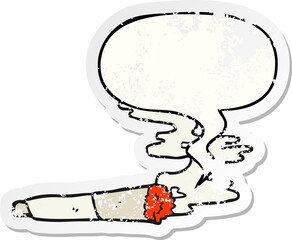 cartoon cigarette and speech bubble distressed sticker