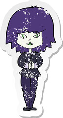 retro distressed sticker of a cartoon vampire woman