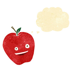 cartoon happy apple with thought bubble