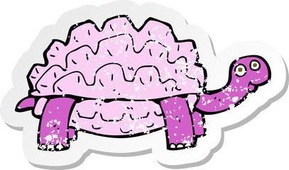 retro distressed sticker of a cartoon tortoise
