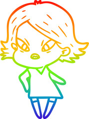 rainbow gradient line drawing cartoon stressed woman