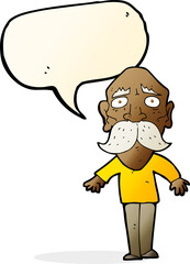 cartoon sad old man with speech bubble