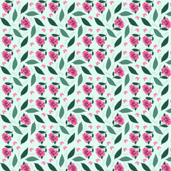 Pink Spring Flower With Leaves Repeat Pattern for Background, Banner, Card, Fabric and Textile Print