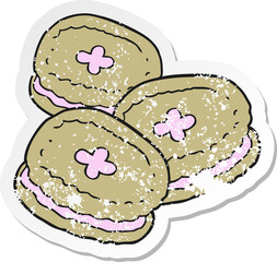 retro distressed sticker of a cartoon biscuits