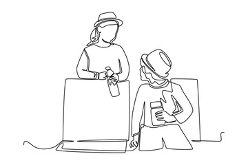 Single one line drawing traveling and tourism concept. Continuous line draw design graphic vector illustration.