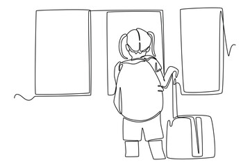 Single one line drawing traveling and tourism concept. Continuous line draw design graphic vector illustration.