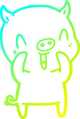 cold gradient line drawing happy cartoon pig