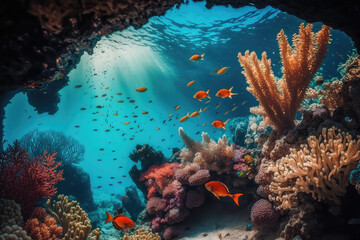 Fototapeta na wymiar Animals of the underwater sea world. Ecosystem. Colorful tropical fish. Life in the coral reef. (ai generated)