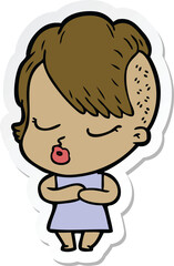 sticker of a cartoon pretty hipster girl