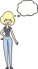 cartoon pretty woman with thought bubble