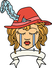 crying human bard with banner illustration