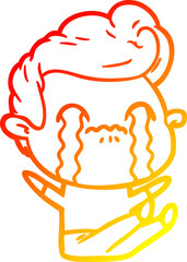 warm gradient line drawing cartoon man crying