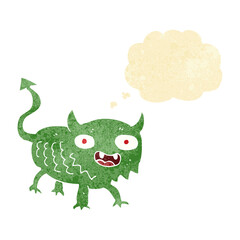 cartoon little demon with thought bubble
