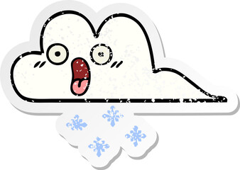 distressed sticker of a cute cartoon shocked snow cloud