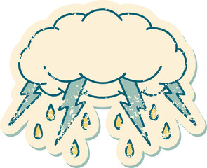 distressed sticker tattoo style icon of a storm cloud
