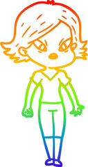 rainbow gradient line drawing cartoon stressed woman
