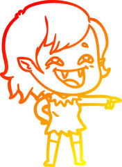 warm gradient line drawing cartoon laughing vampire girl