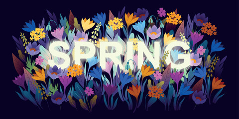 Spring card with flowers on dark background