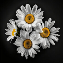 Obraz premium Four white and yellow flowers on a dark background - isolated