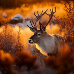 A wild and serene Reindeer during Golden Hour 