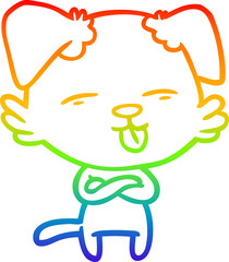 rainbow gradient line drawing cartoon dog sticking out tongue