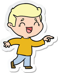 sticker of a cartoon laughing man pointing