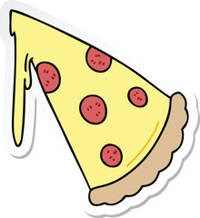 sticker of a quirky hand drawn cartoon slice of pizza