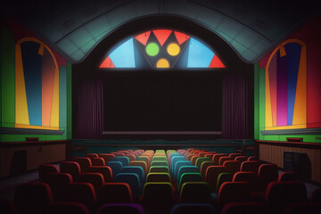 Colorful Empty cinema pov from the backseat