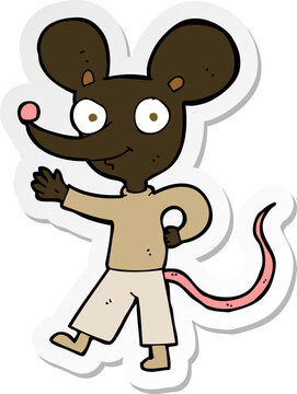 sticker of a cartoon waving mouse
