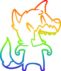 rainbow gradient line drawing laughing fox cartoon