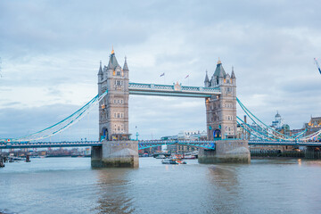 tower bridge in london at evening, cloudy daytime