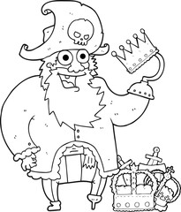 black and white cartoon pirate captain