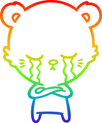rainbow gradient line drawing crying cartoon bear