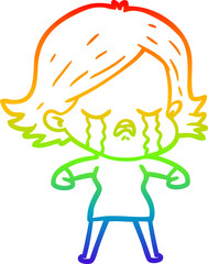 rainbow gradient line drawing cartoon girl crying