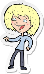 sticker of a cartoon woman laughing and pointing