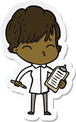 sticker of a cartoon woman thinking