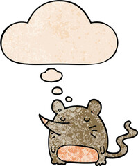 cartoon mouse and thought bubble in grunge texture pattern style