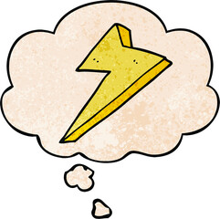 cartoon lightning and thought bubble in grunge texture pattern style
