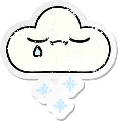 distressed sticker of a cute cartoon snow cloud