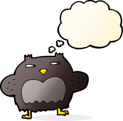 cartoon suspicious owl with thought bubble